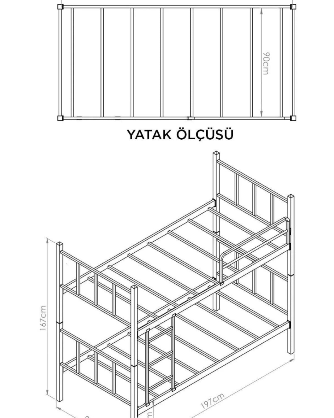 Ranza, İki Katlı Ranza, Metal Ranza, Ayrılabilir Ferforje Metal Ranza, 90x190 CM Turuncu