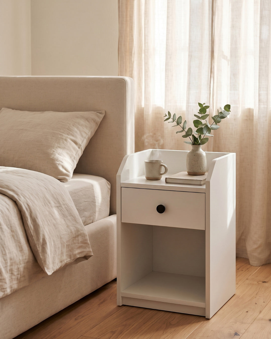 MIMO 1 Çekmeceli Komodin - Açık Raflı Modern Başucu Dolabı