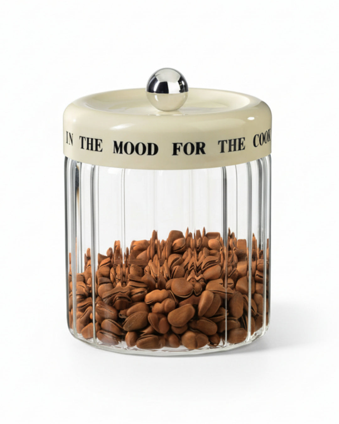 MOOD Krem Vakum Kapaklı Motto Cam Kavanoz Seti 1100 mL