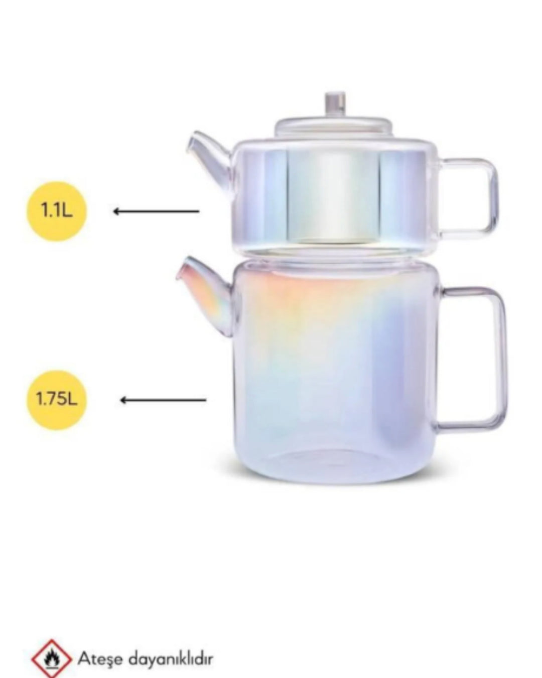 Rainbow Cam Midi Isıya Dayanlıklı Çaydanlık (1,75 LT - 1,1 LT)