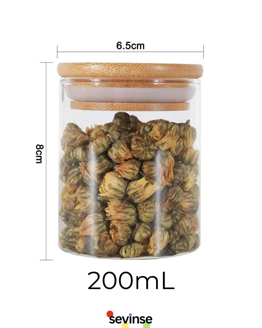 6'lı Bambu Kapaklı Vakumlu Borosilikat Cam Kavanoz Baharatlık 200 ml