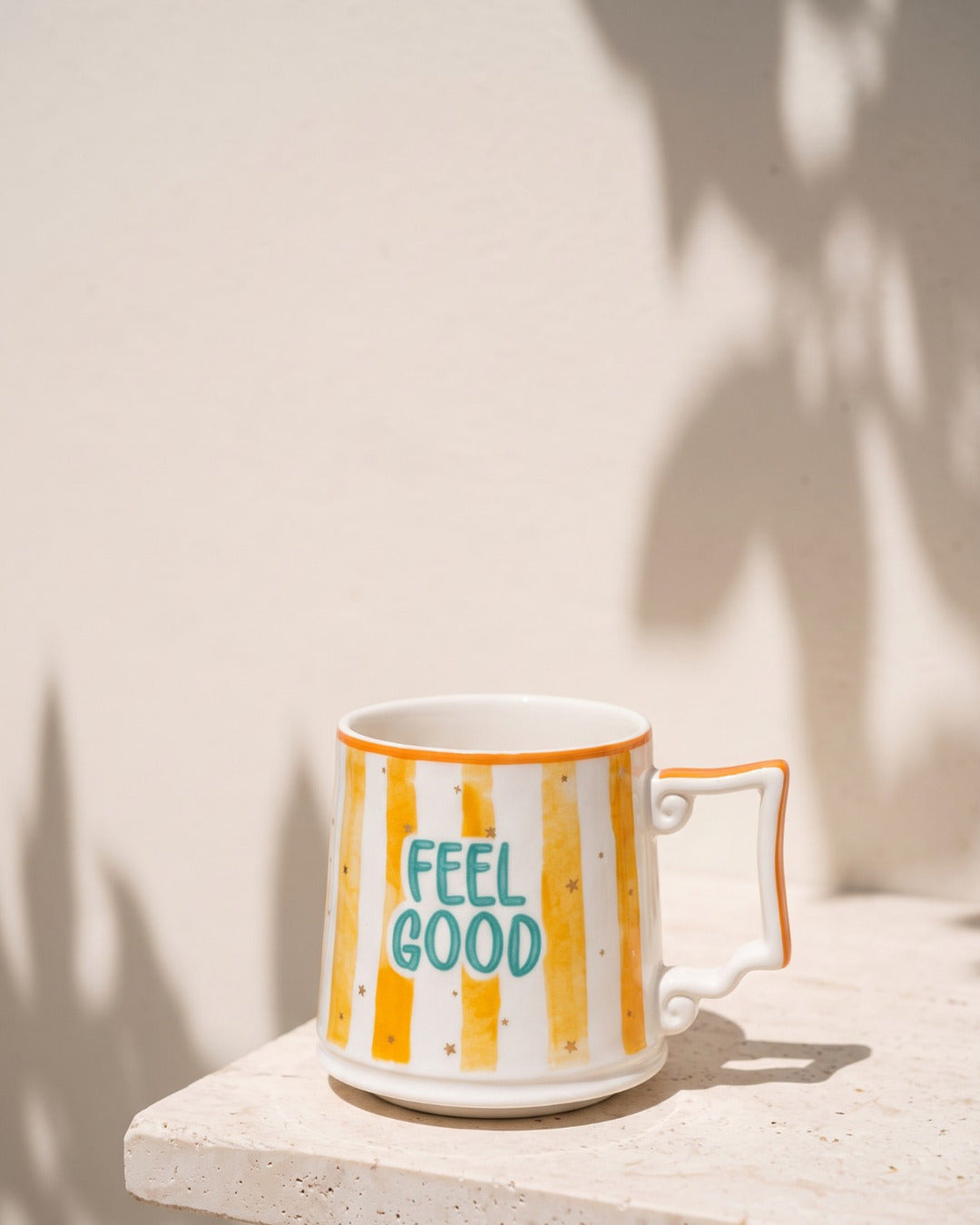 FELİSA Feel Good porselen kupa — traverten üstünde