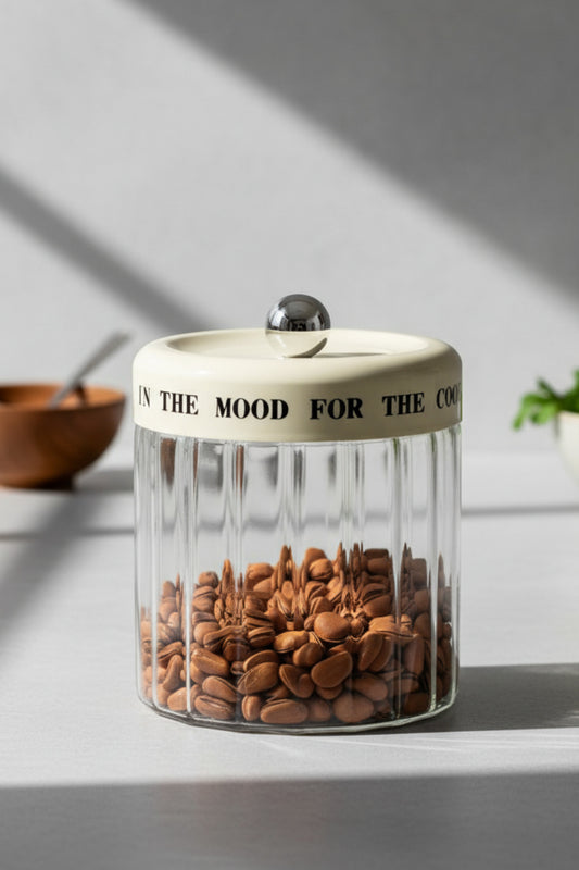MOOD Krem Vakum Kapaklı Motto Cam Kavanoz Seti 1100 mL