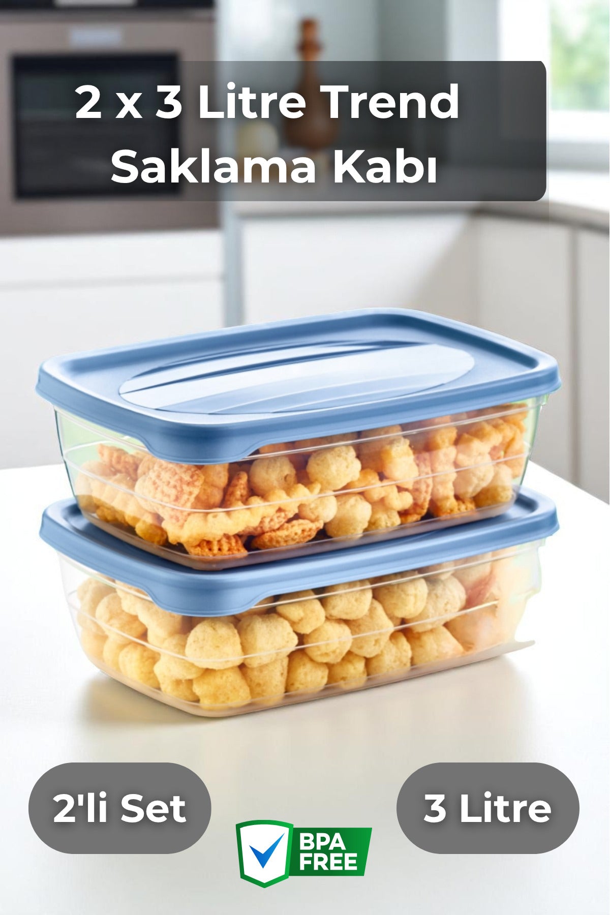 2'li Sebze Ve Meyve Saklama Kabı Mavi 3 Litre