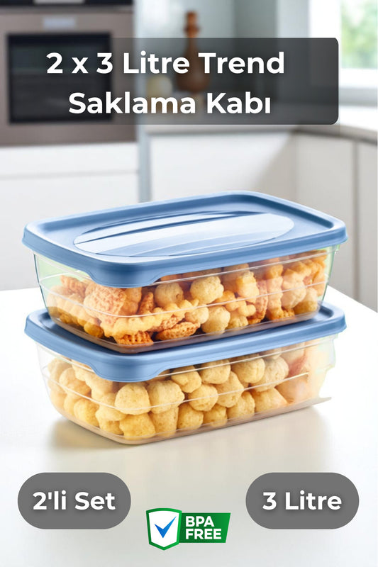 2'li Sebze Ve Meyve Saklama Kabı Mavi 3 Litre