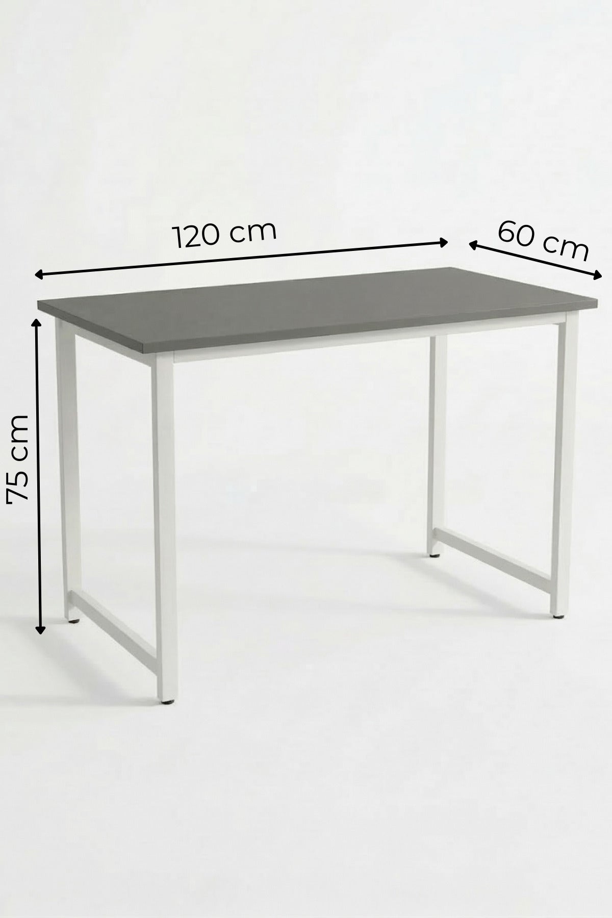ATELIER Metal Ayaklı Antrasit Beyaz Çalışma Masası, Bilgisayar Masası, Ofis Masası, 120 x 60 cm