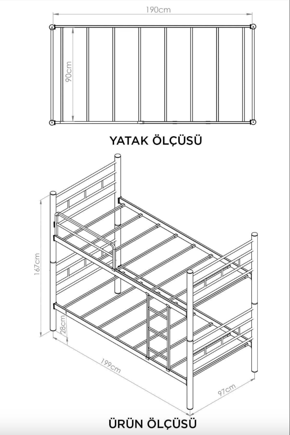 Ranza, İki Katlı Ranza, Metal Ranza, Ayrılabilir Ferforje Metal Ranza, 90x190 CM Turuncu