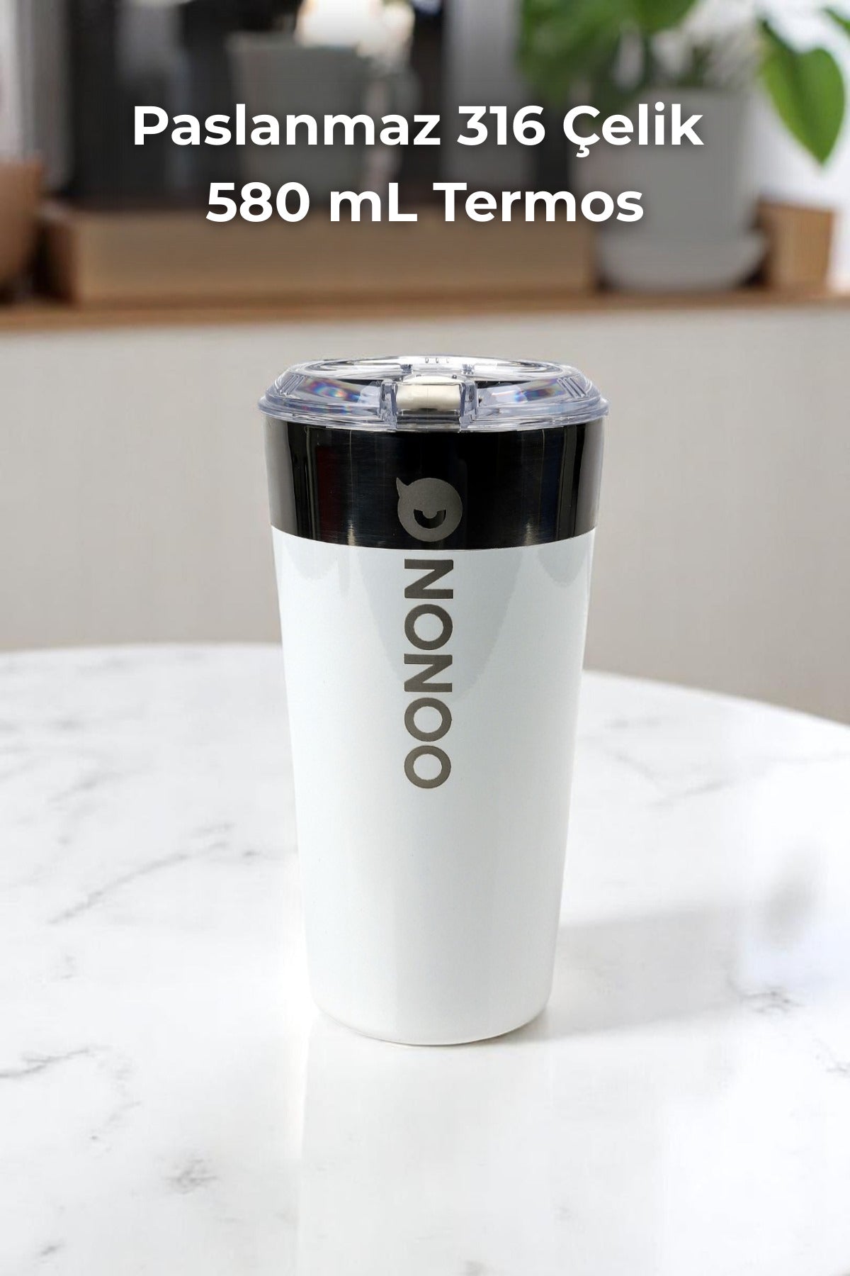 Nonoo Paslanmaz 316 Çelik Vakumlu 580mL Termos, Termos Bardak, Transit Mug Sarı