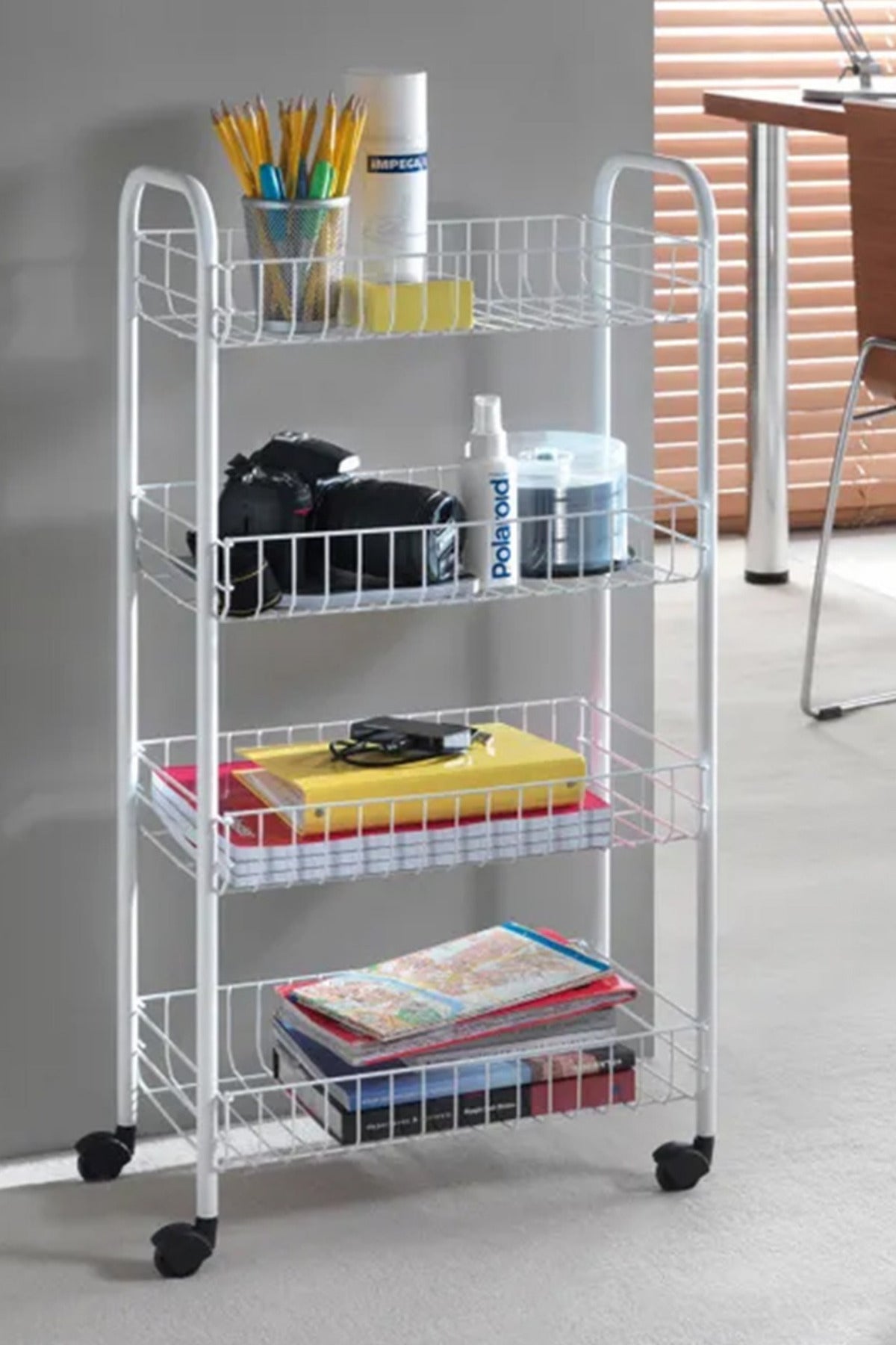 4 Katlı Beyaz Tekerlekli Banyo Rafı, Mutfak Rafı, Deterjanlık, Sebzelik, Makyaj Çok Amaçlı Organizer