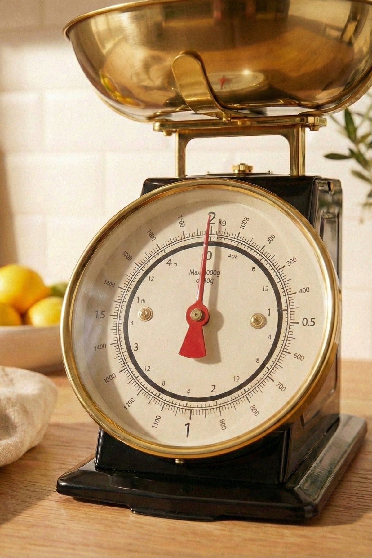 50's Style Retro Siyah Gold Analog Mutfak Tartısı, Terazisi – Siyah Gövde, Gold Kase