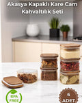 Akasya Vakum Kapaklı Kare Kahvaltılık Seti — 6'lı (350 mL)