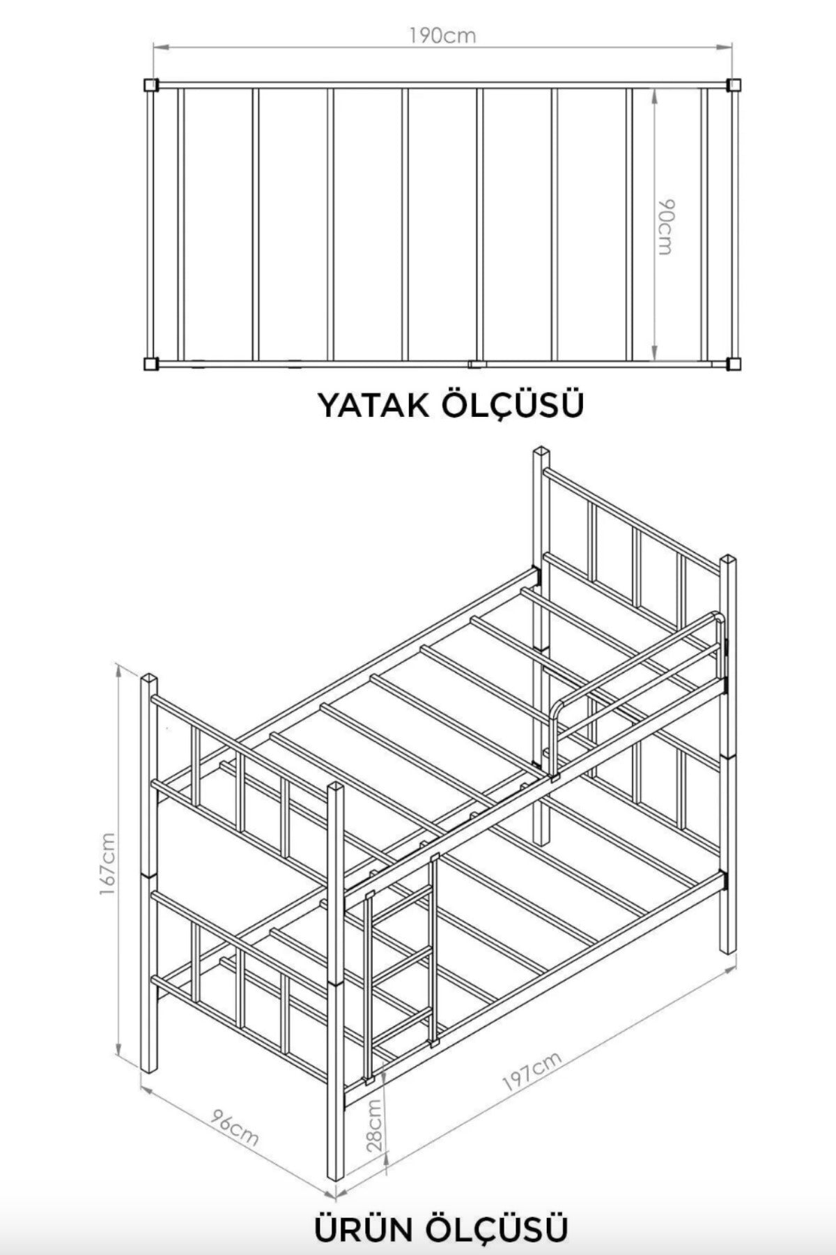 Ranza, İki Katlı Ranza, Metal Ranza, Ayrılabilir Ferforje Metal Ranza, 90x190 CM Turuncu