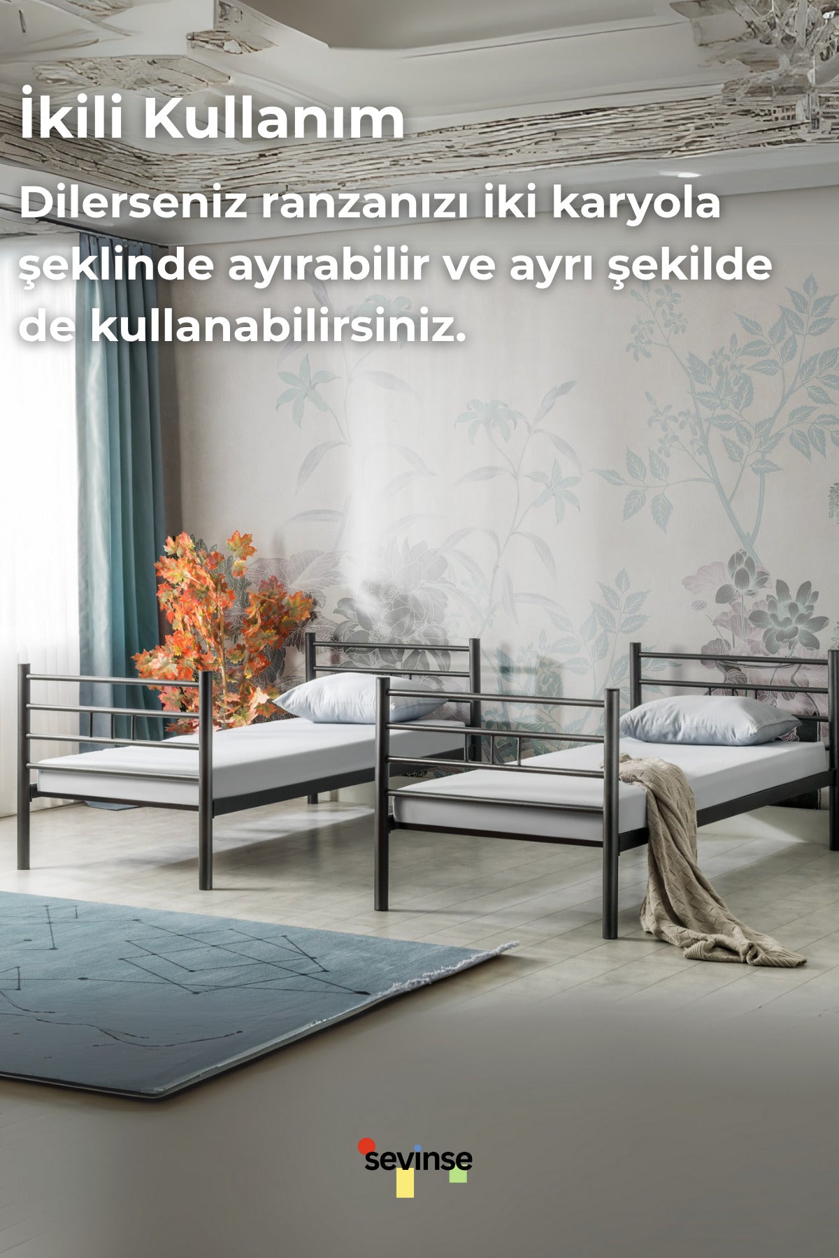 Ranza, İki Katlı Ranza, Metal Ranza, Ayrılabilir Ferforje Metal Ranza, 90x190 CM Turuncu