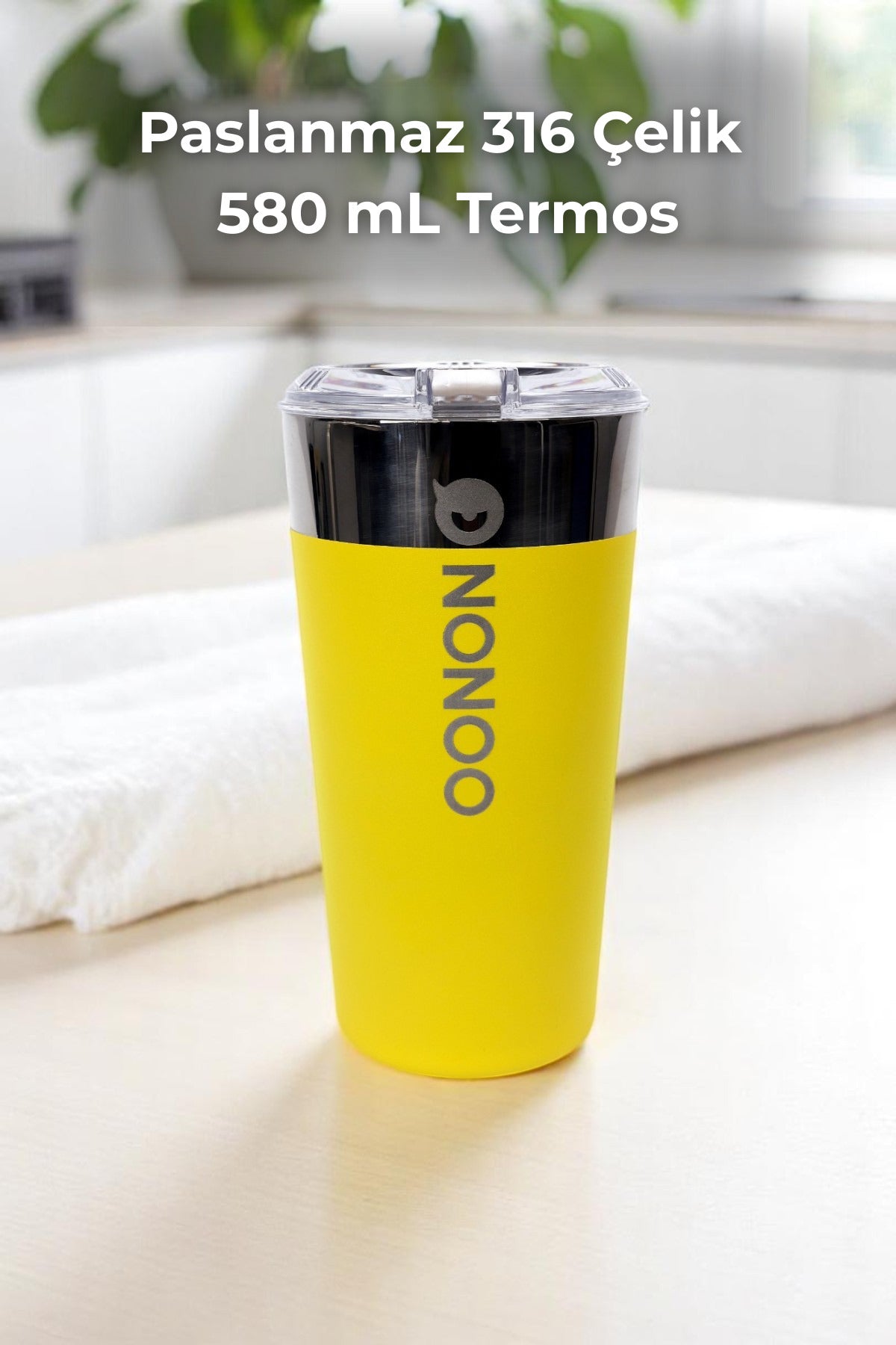 Nonoo Paslanmaz 316 Çelik Vakumlu 580mL Termos, Termos Bardak, Transit Mug Sarı