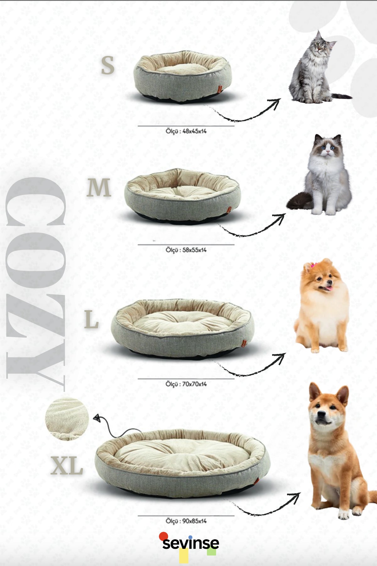 COZY Kedi ve Köpek Yatağı Bej, Yumuşak Kedi Köpek Yatağı