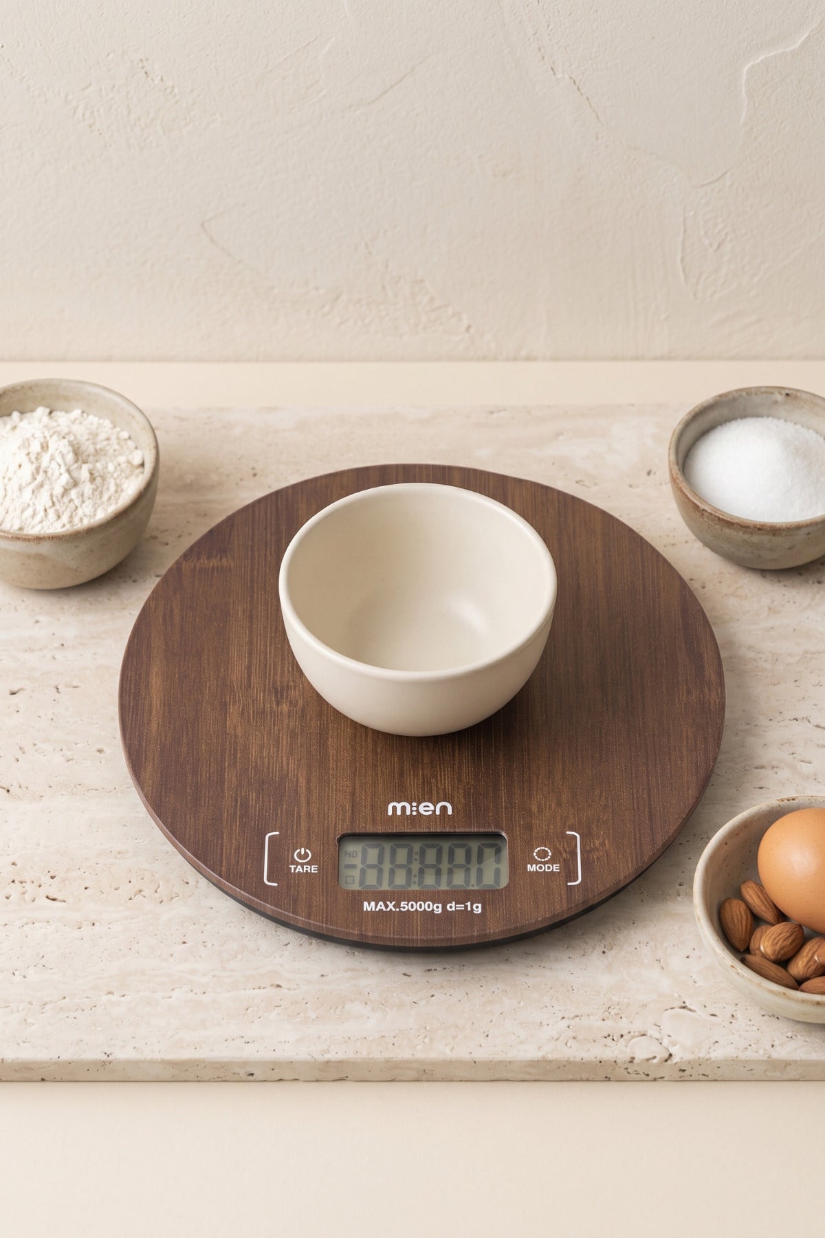 MIZAN Akasya Yuvarlak Dijital Mutfak Tartısı, 5 kg Kapasiteli, 1 g Hassasiyetli