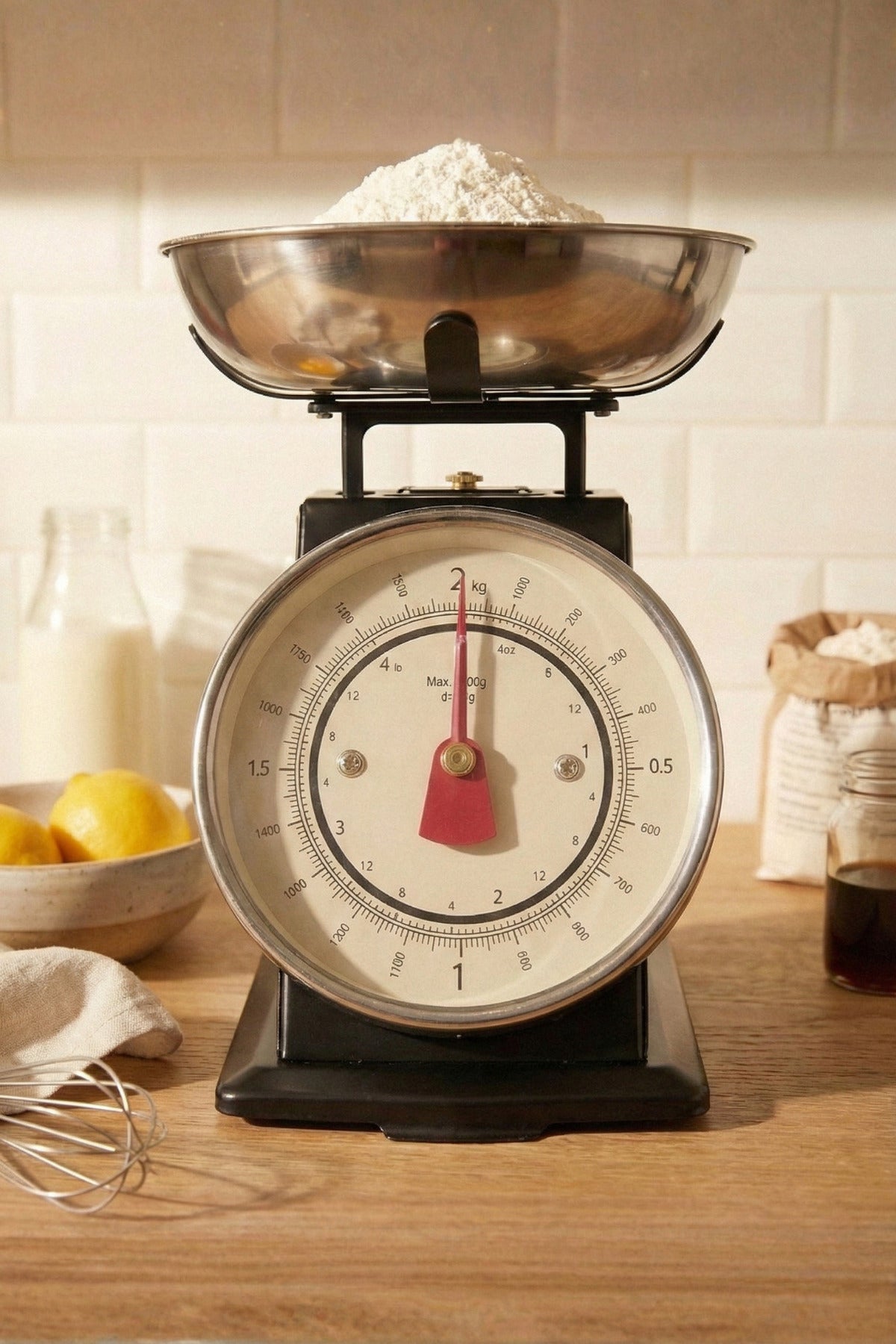 50's Style Retro Siyah Analog Mutfak Tartısı, Terazisi – Siyah Gövde, Gümüş Kase