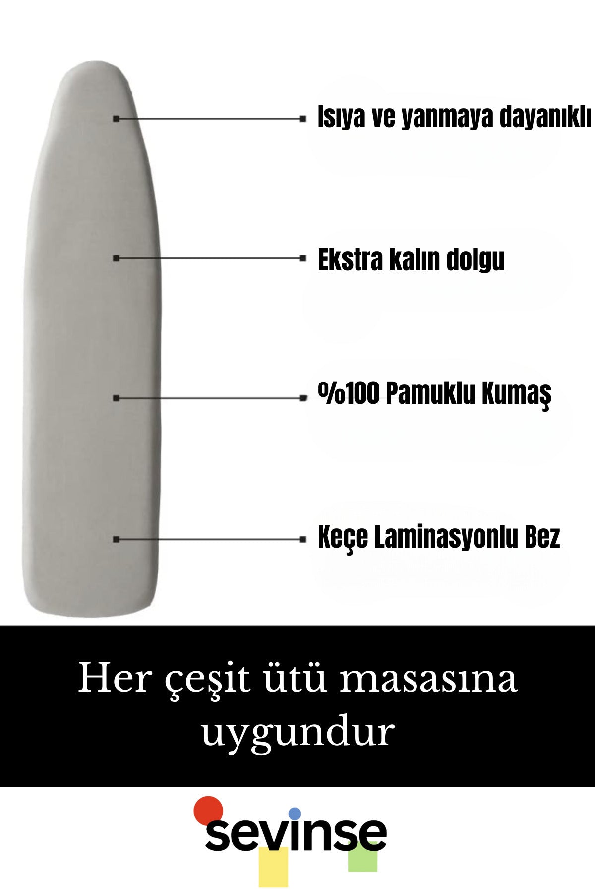 %100 Pamuk, Keçeli Ütü Masası Kılıfı Örtüsü Bezi