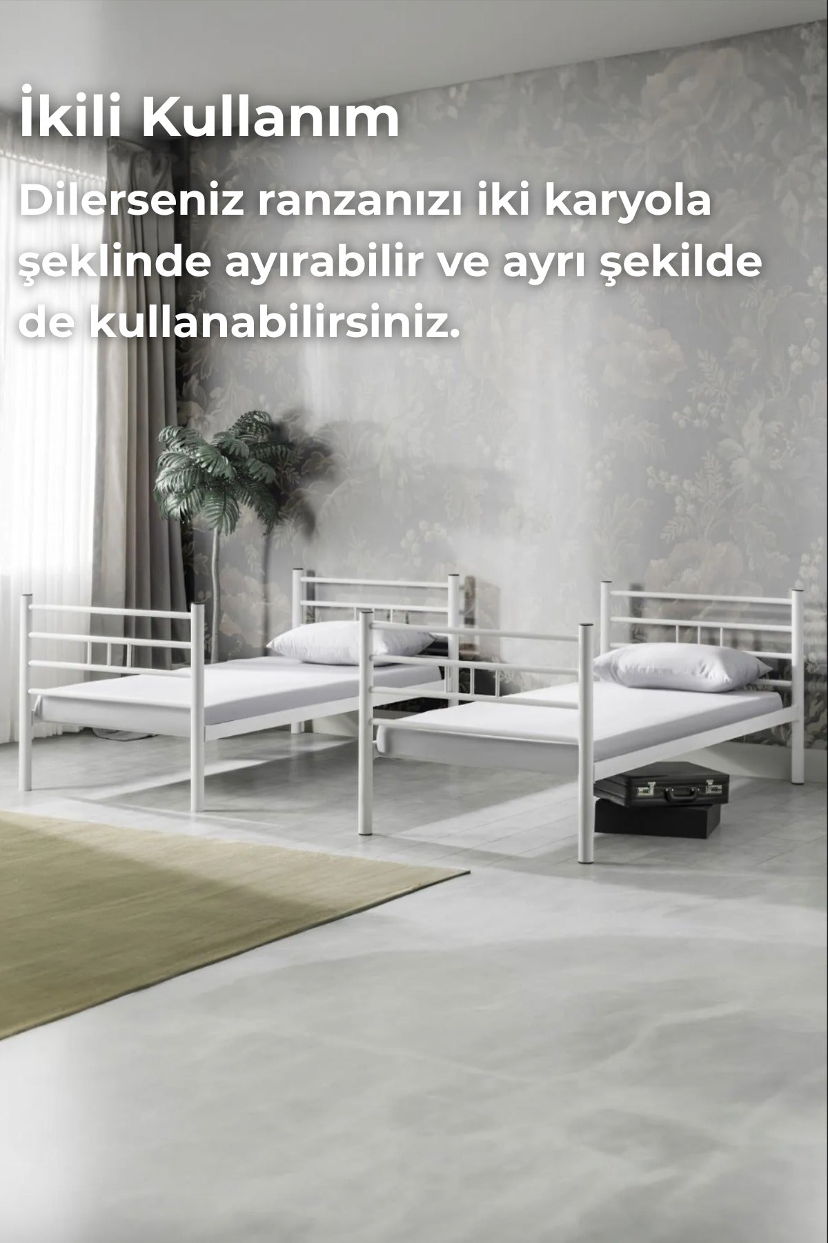 Ranza, İki Katlı Ranza, Metal Ranza, Ayrılabilir Ferforje Metal Ranza, 90x190 CM Turuncu