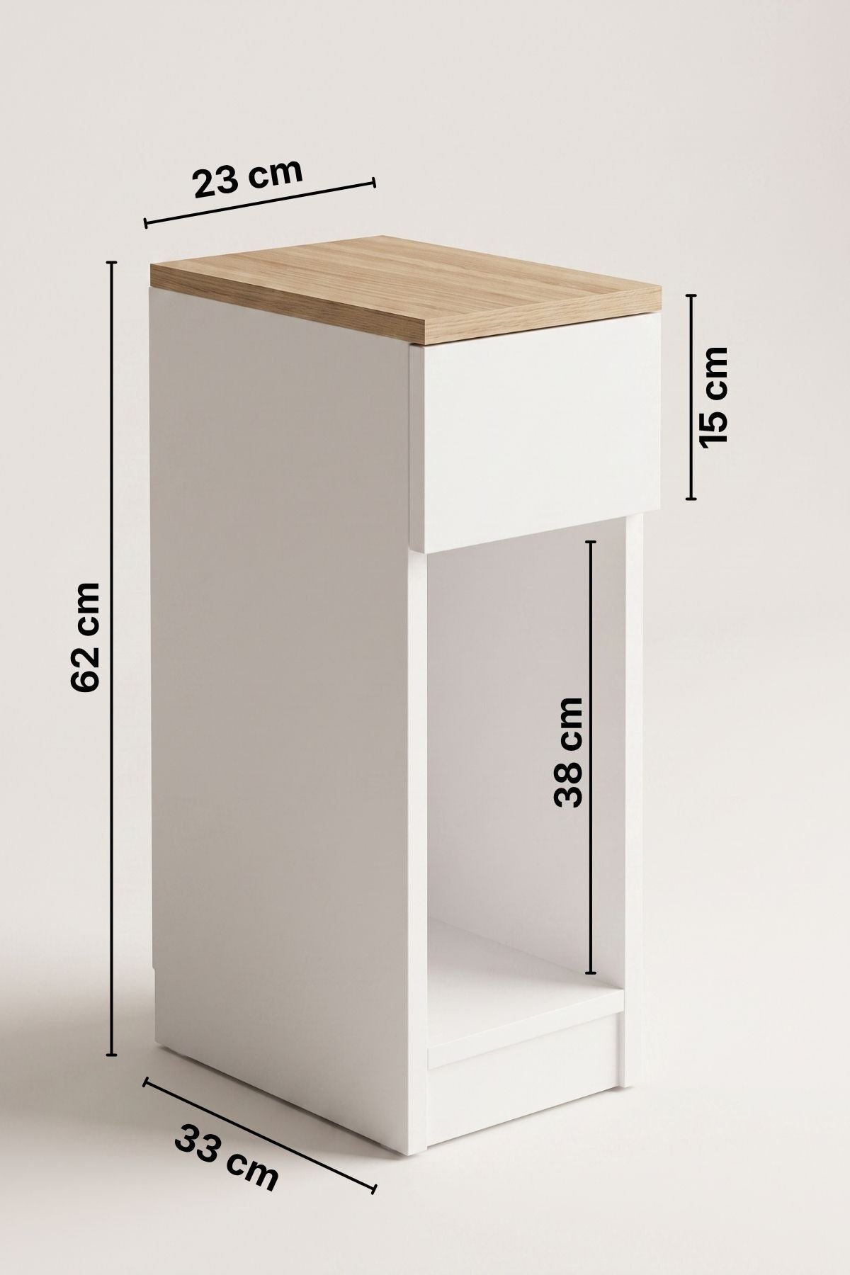ORA Yan Sehpa - Meşe Tablalı Modern C Sehpa - Açık Raflı Minimal Koltuk Yanı Sehpası