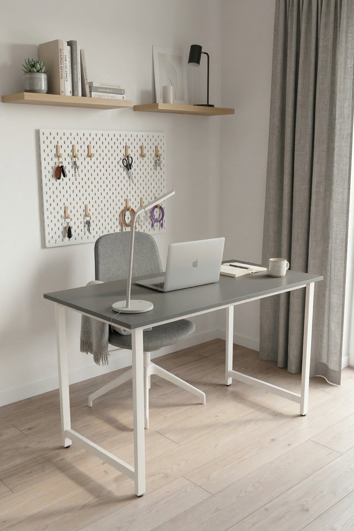 ATELIER Metal Ayaklı Antrasit Beyaz Çalışma Masası, Bilgisayar Masası, Ofis Masası, 120 x 60 cm