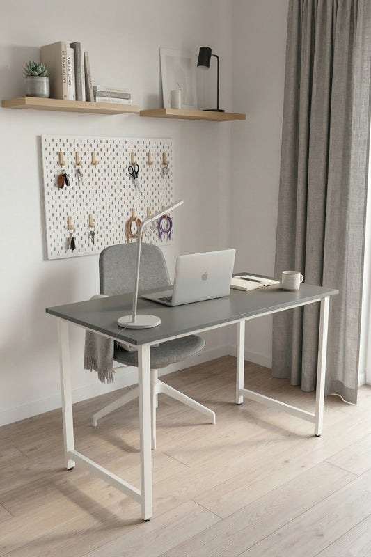 ATELIER Metal Ayaklı Antrasit Beyaz Çalışma Masası, Bilgisayar Masası, Ofis Masası, 120 x 60 cm