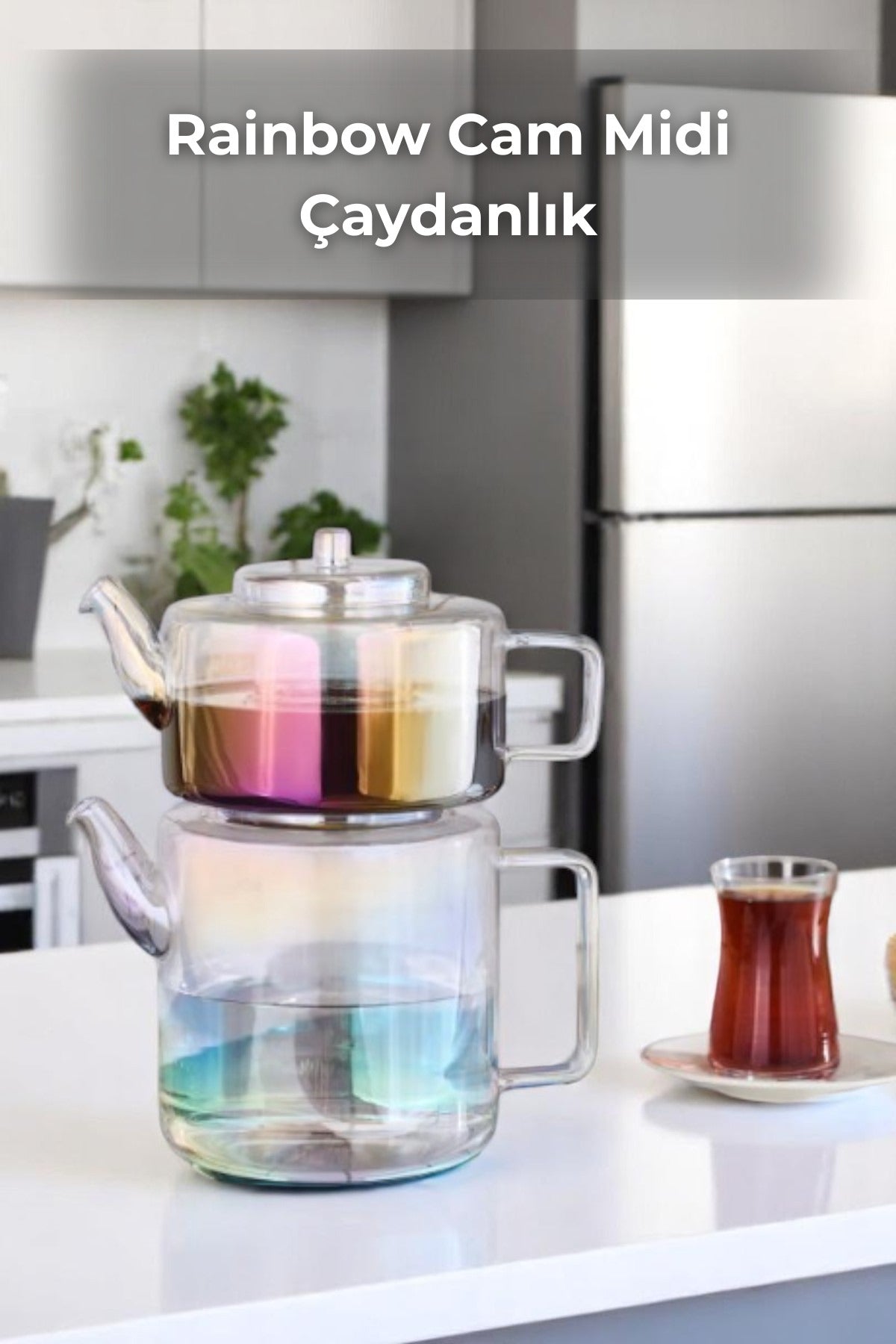 Rainbow Cam Midi Isıya Dayanlıklı Çaydanlık (1,75 LT - 1,1 LT)