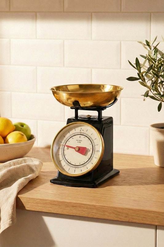 50's Style Retro Siyah Gold Analog Mutfak Tartısı, Terazisi – Siyah Gövde, Gold Kase