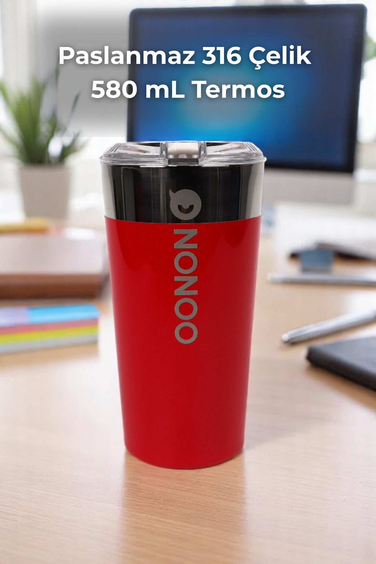Nonoo Paslanmaz 316 Çelik Vakumlu 580mL Termos, Termos Bardak, Transit Mug Sarı