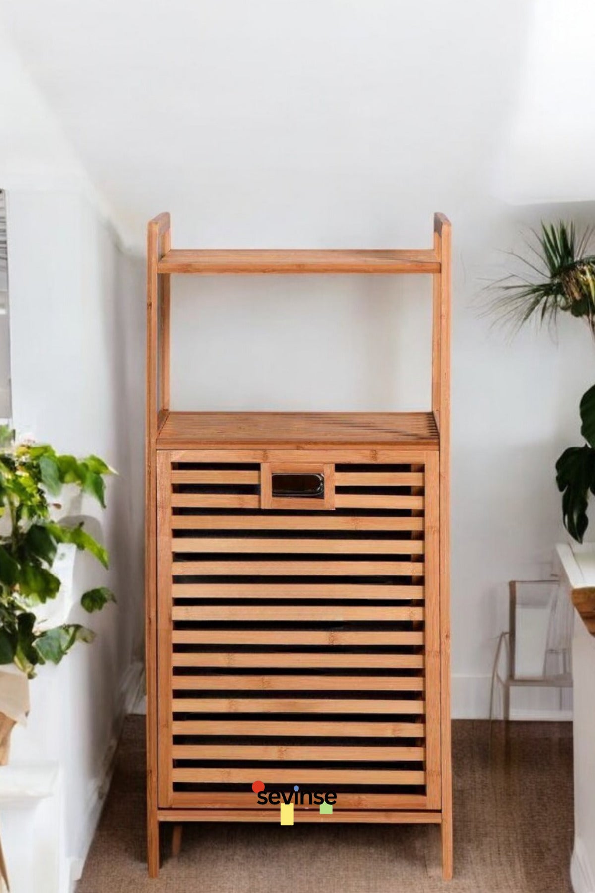 Bambu Kirli Sepetli 2 Raflı Çok Amaçlı Banyo Düzenleyici Çamaşır Sepeti Organizer