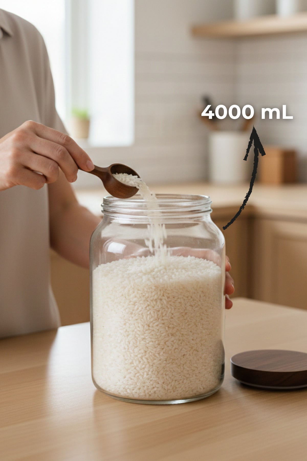Akasya Kapaklı Mega Boy Un Bakliyat Kavanozu 4 Litre - Kaşıklı Deterjanlık Erzak Saklama Kabı
