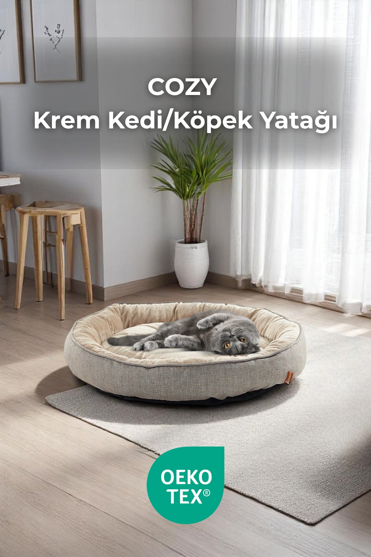 COZY Kedi ve Köpek Yatağı Bej, Yumuşak Kedi Köpek Yatağı