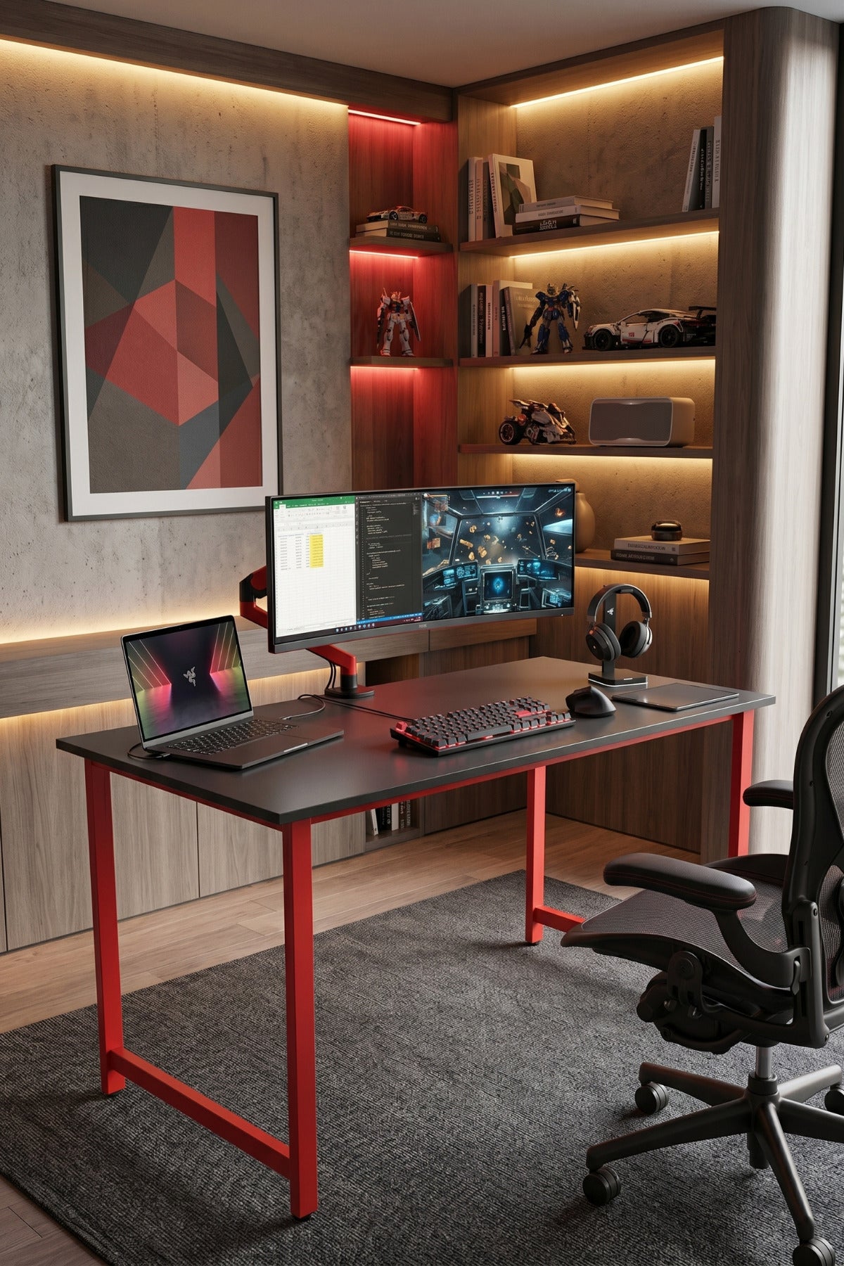 TITAN Antrasit Bilgisayar Oyuncu Masası, Metal Gaming Desk, 120 x 60