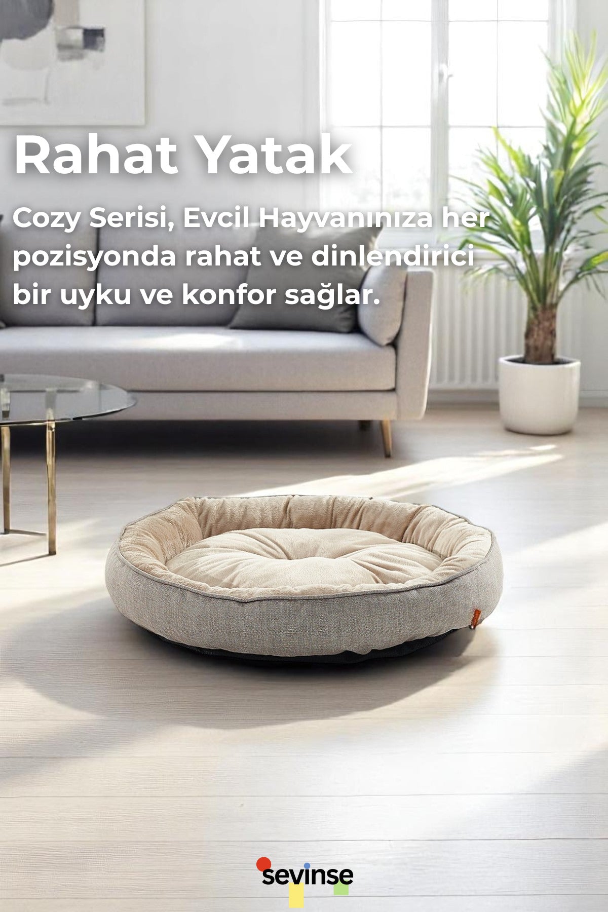 COZY Kedi ve Köpek Yatağı Bej, Yumuşak Kedi Köpek Yatağı