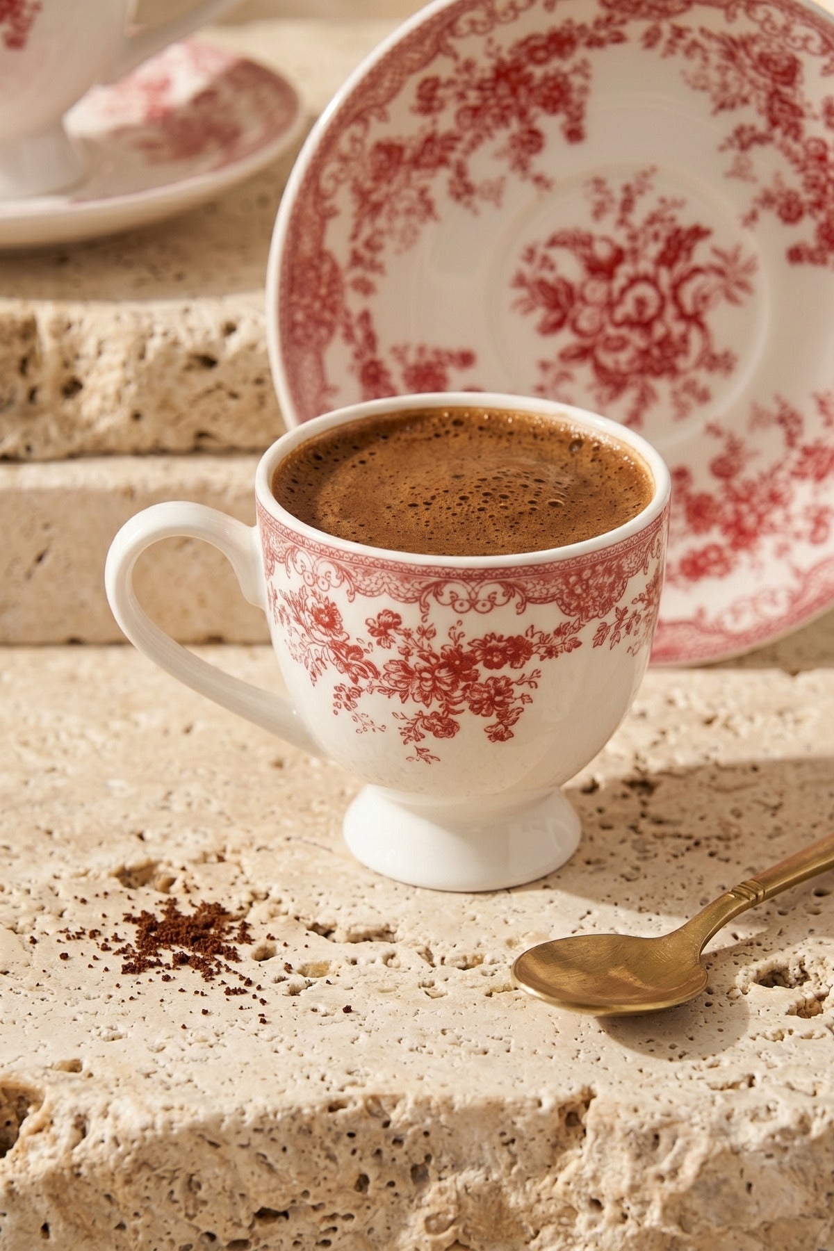 Lâl Kırmızı Porselen 2 Kişilik Türk Kahvesi Fincan Seti – 90 ml