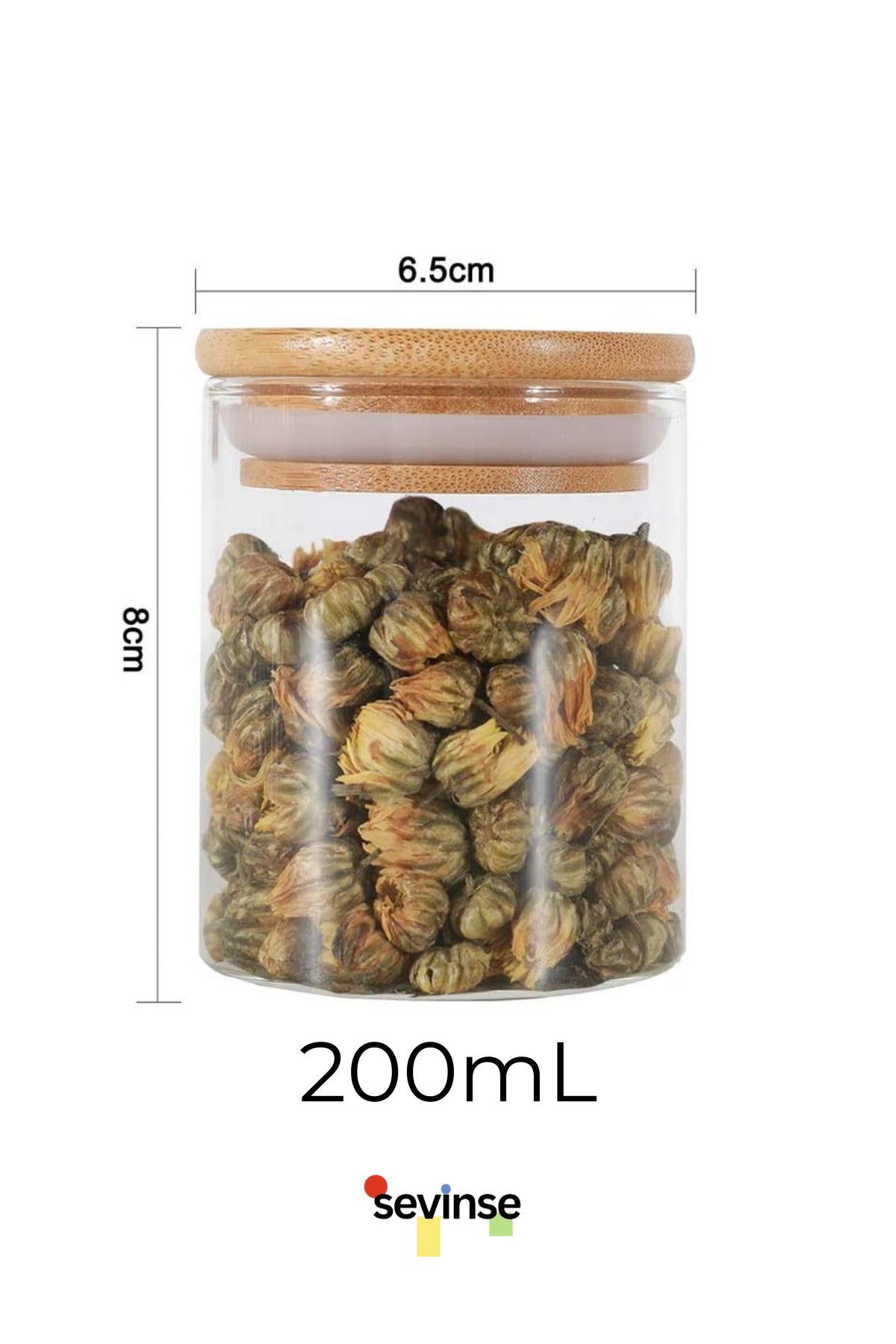 6'lı Bambu Kapaklı Vakumlu Borosilikat Cam Kavanoz Baharatlık 200 ml