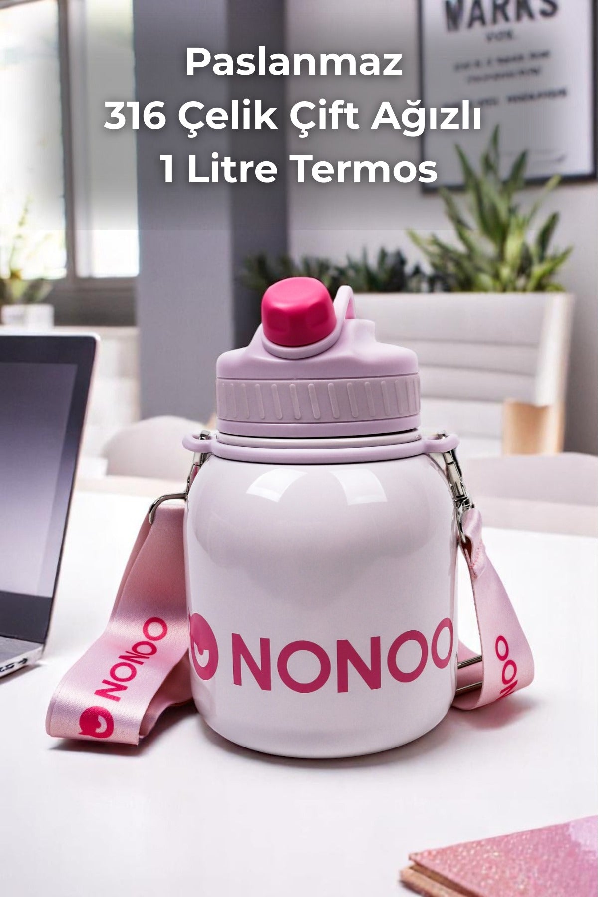 Nonoo 316 Çelik 1 Litre Mor Termos - Çift Katmanlı Yalıtım, Koku Tutmaz, Hafif ve Sağlam