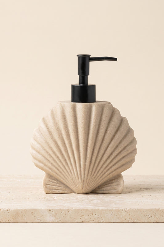 MAREA Krem Polyresin Sıvı Sabunluk, Kabuk Formlu, 6 × 14 × 15 cm