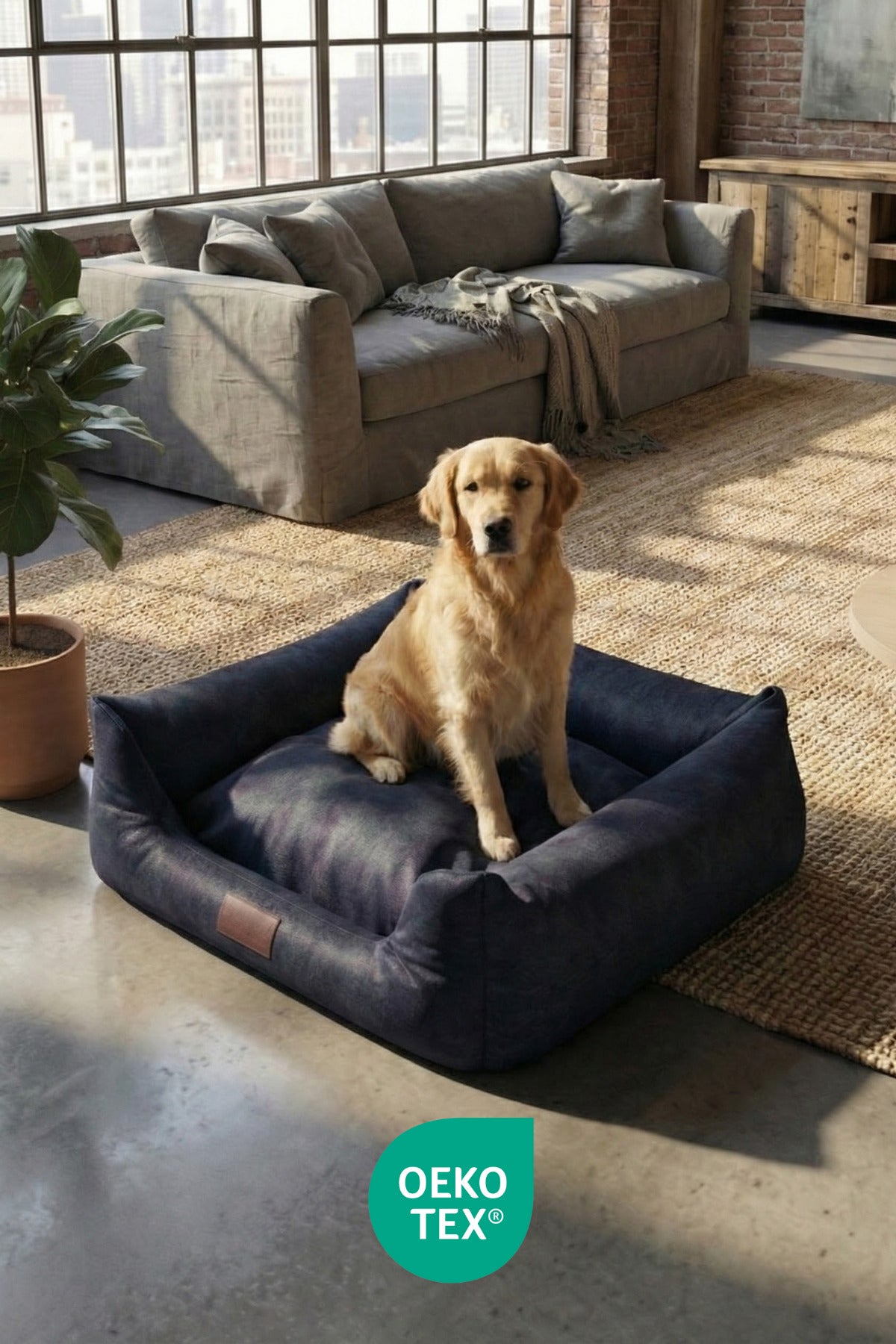 Indigo Zümrüt Rengi Kedi ve Köpek Yatağı, Kaymaz Tabanlı, Yıkanabilir Kılıf ve Minder