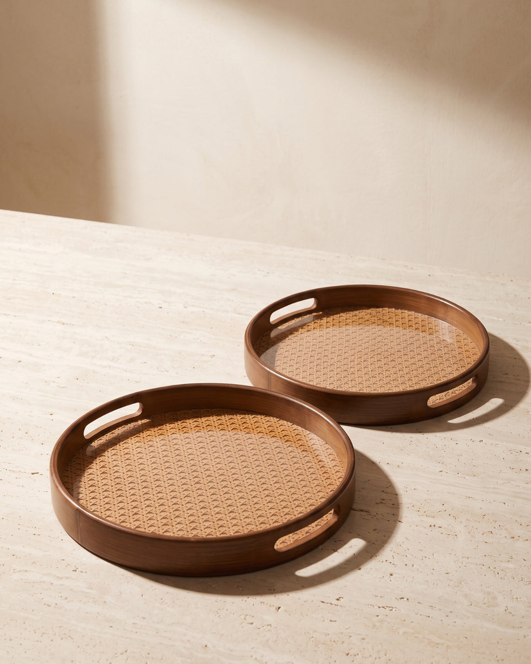 Aruna Yuvarlak Akasya ve Hazeran Tepsi — 2'li Set (30 cm + 35 cm)