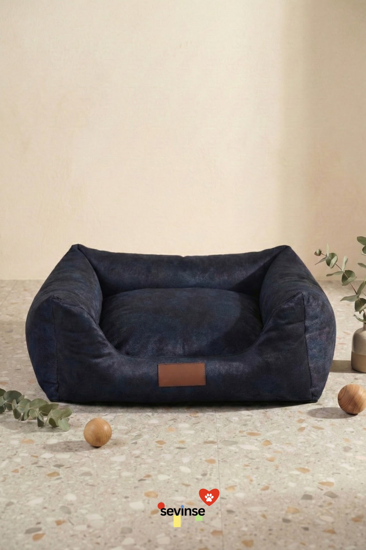 Indigo Zümrüt Rengi Kedi ve Köpek Yatağı, Kaymaz Tabanlı, Yıkanabilir Kılıf ve Minder