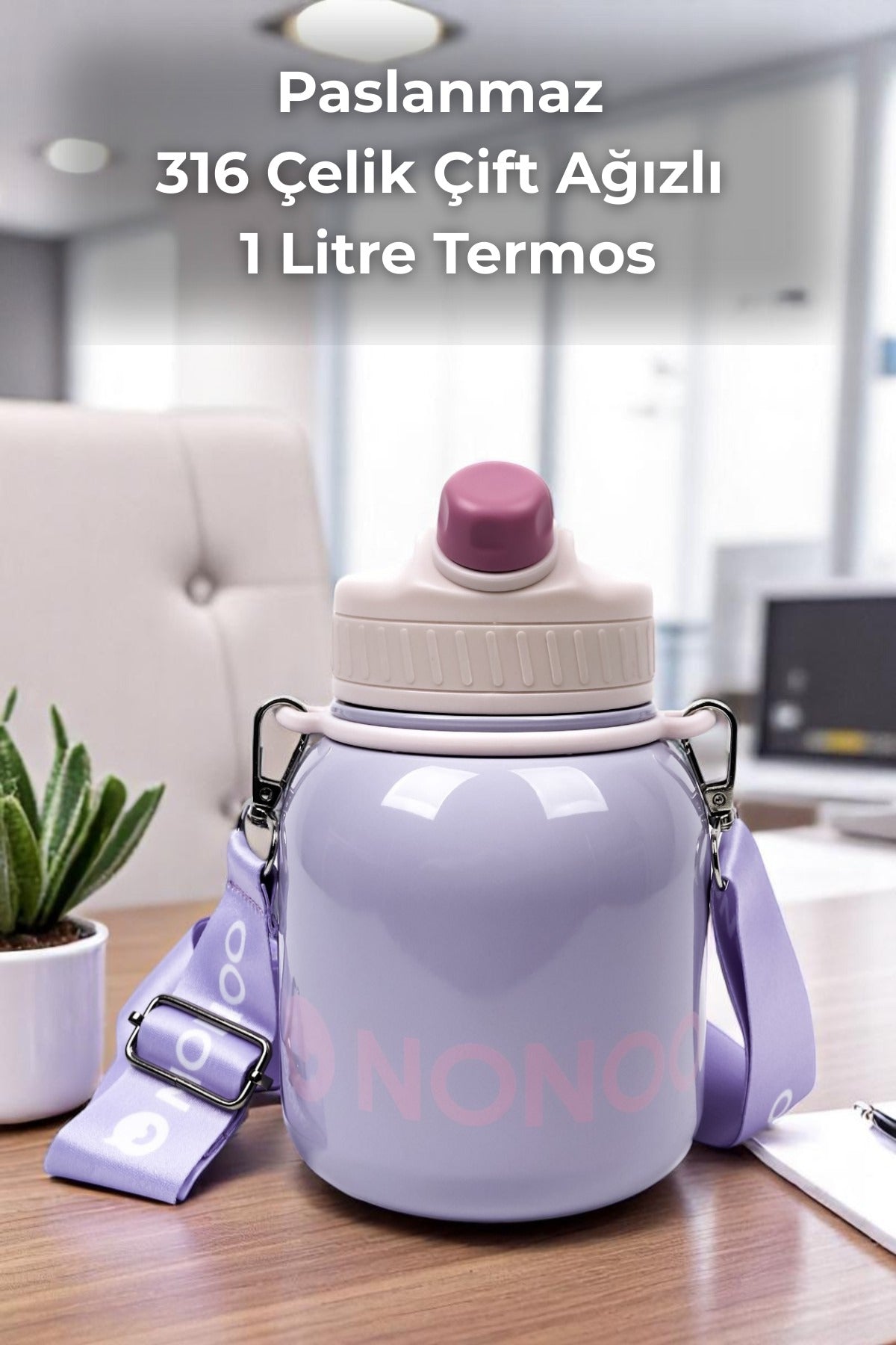 Nonoo 316 Çelik 1 Litre Mor Termos - Çift Katmanlı Yalıtım, Koku Tutmaz, Hafif ve Sağlam