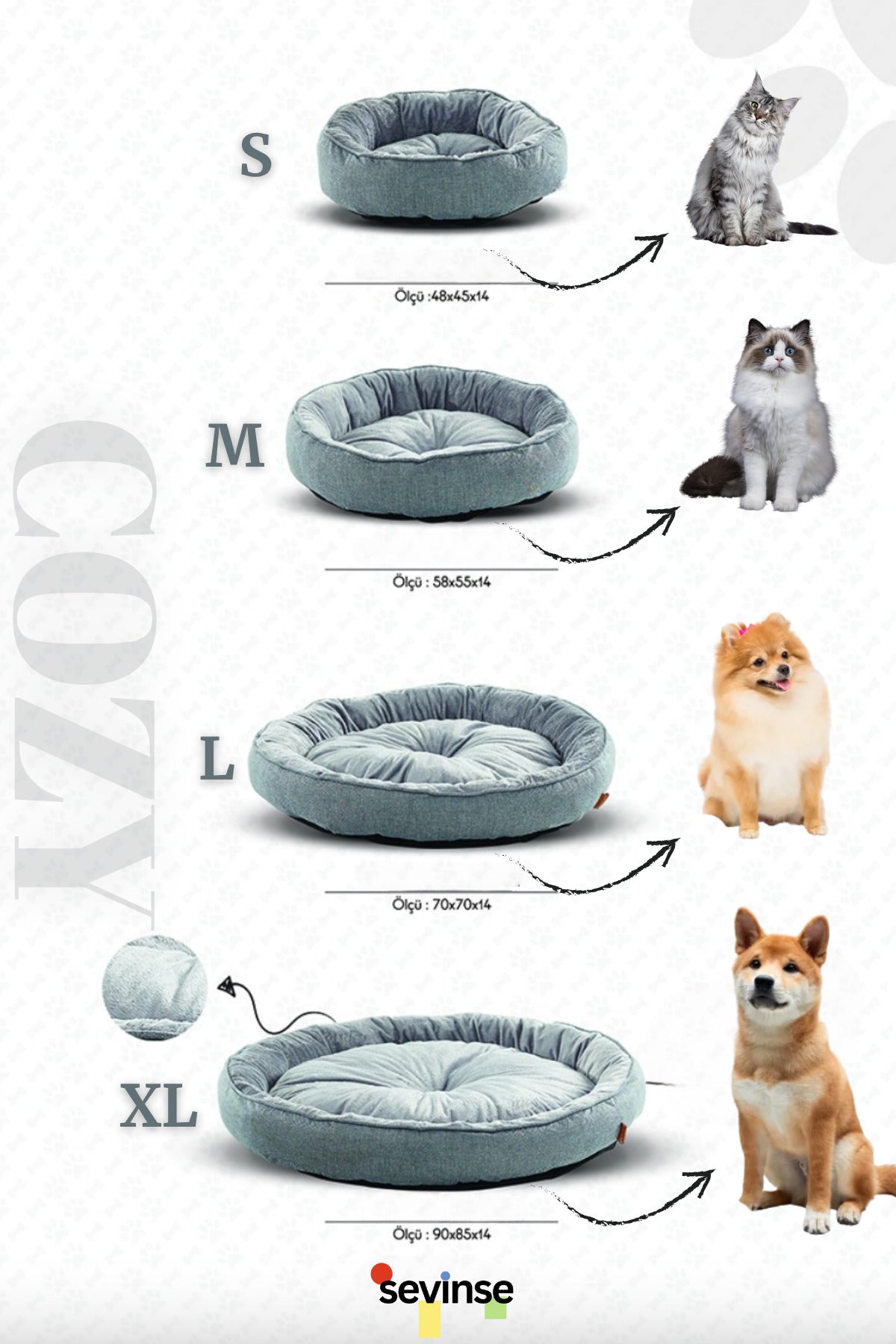 COZY Kedi ve Köpek Yatağı Bej, Yumuşak Kedi Köpek Yatağı