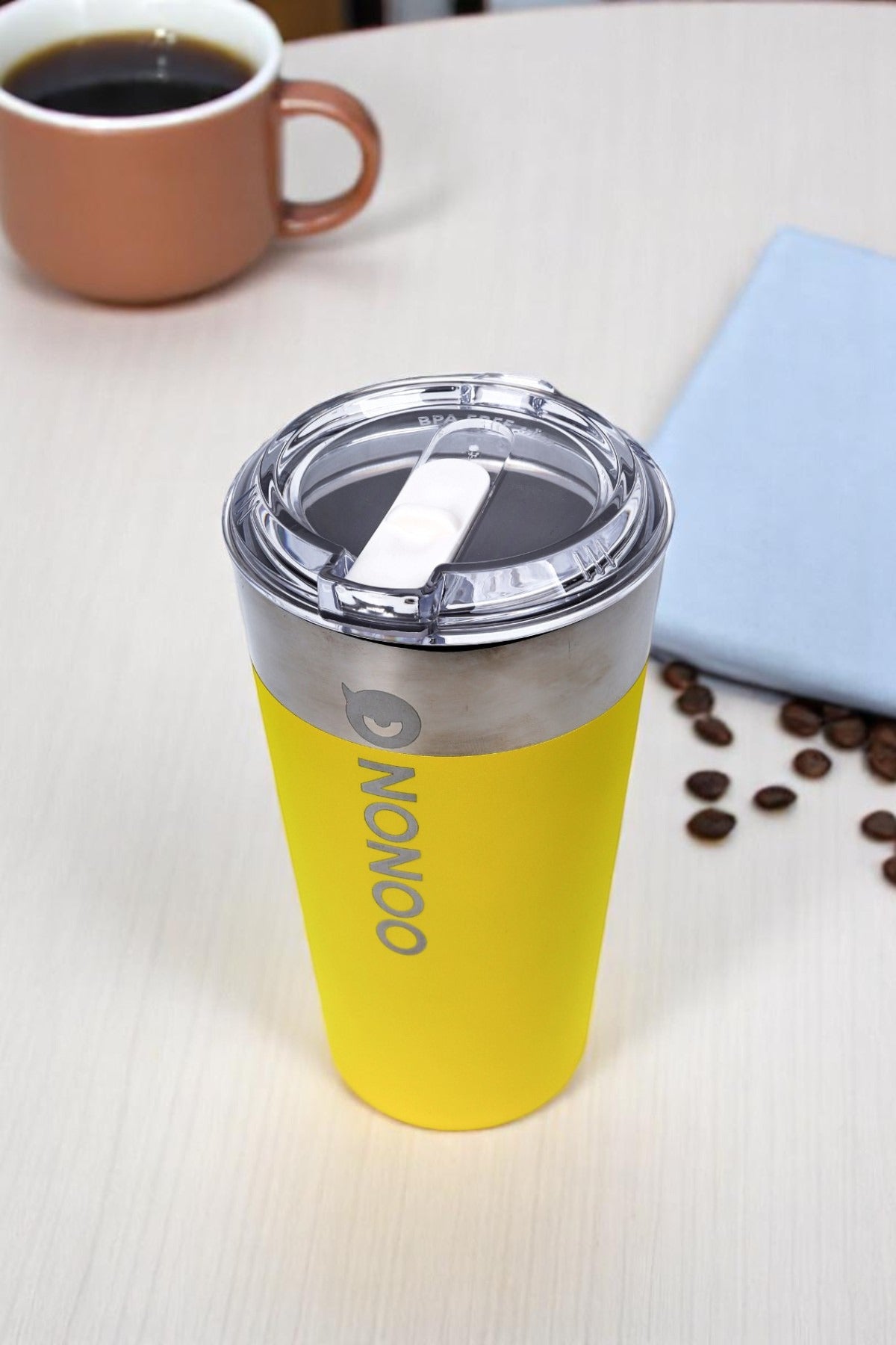 Nonoo Paslanmaz 316 Çelik Vakumlu 580mL Termos, Termos Bardak, Transit Mug Sarı
