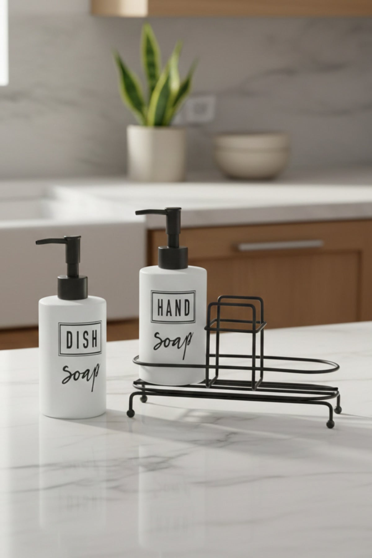 İkili Seramik Sıvı Sabunluk Metal Standlı 2'li Sabunluk Seti 500ml