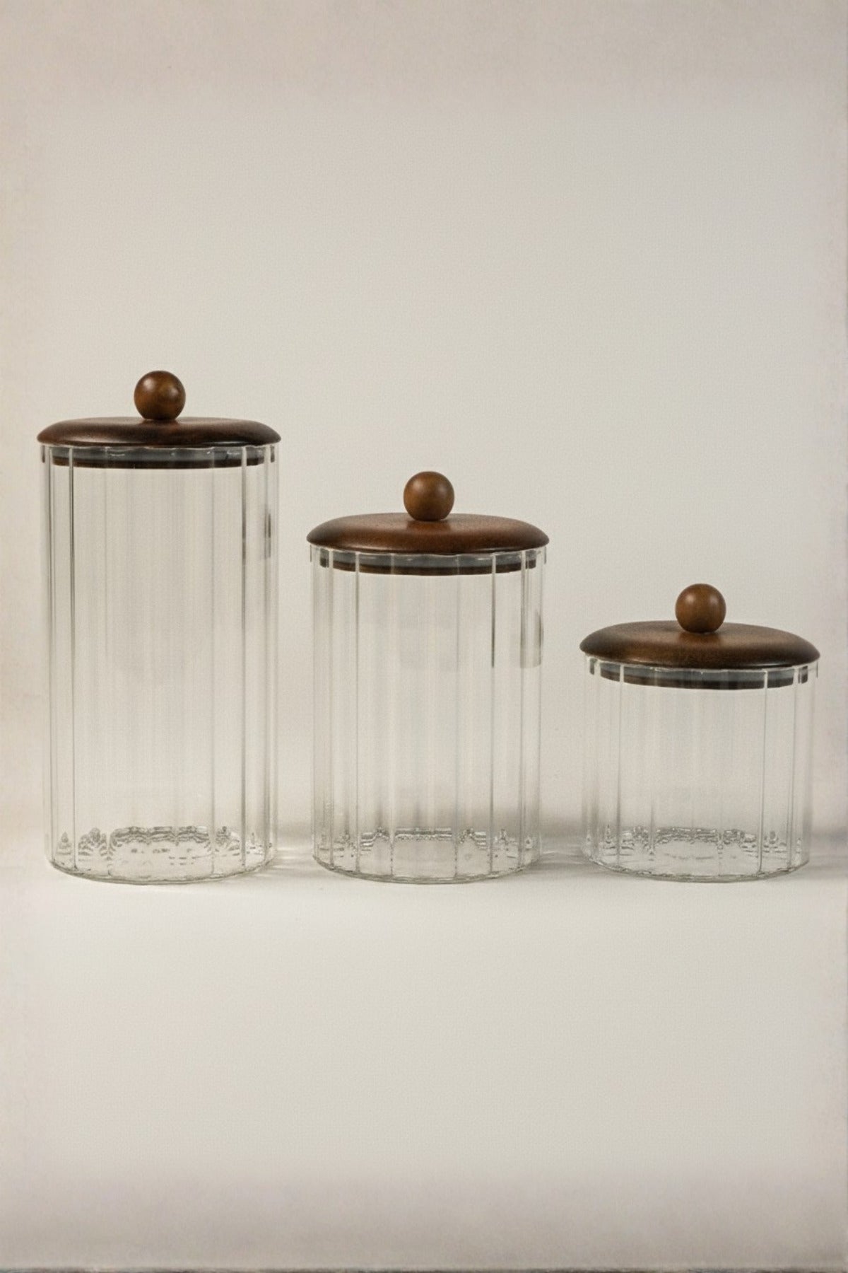 GAİA 3'lü Akasya Kapaklı Üçlü Kavanoz Seti, Baharatlık, Şekerlik (1550 - 1150 - 750 mL)