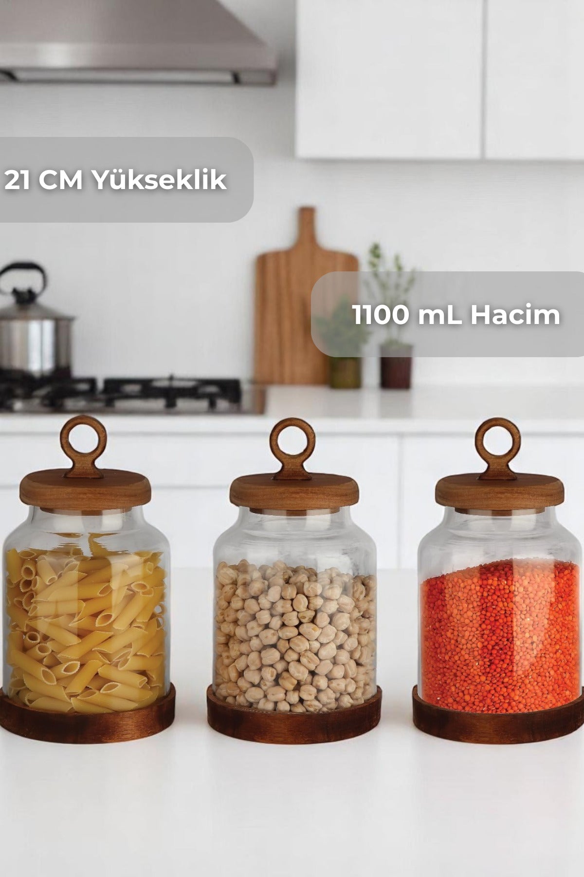 3'lü Akasya Ring Standlı Kavanoz Seti