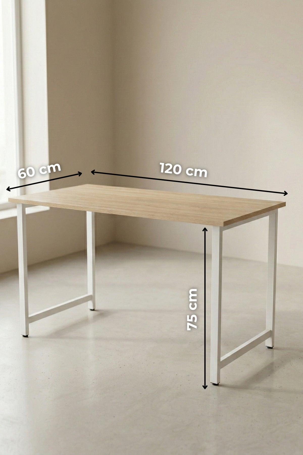 ATELIER Metal Ayaklı Antrasit Beyaz Çalışma Masası, Bilgisayar Masası, Ofis Masası, 120 x 60 cm