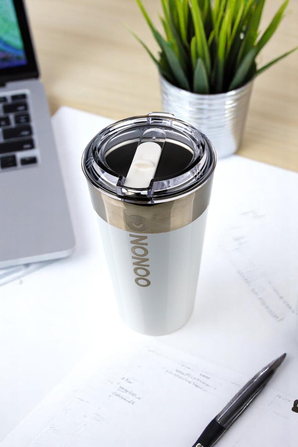 Nonoo Paslanmaz 316 Çelik Vakumlu 580mL Termos, Termos Bardak, Transit Mug Sarı
