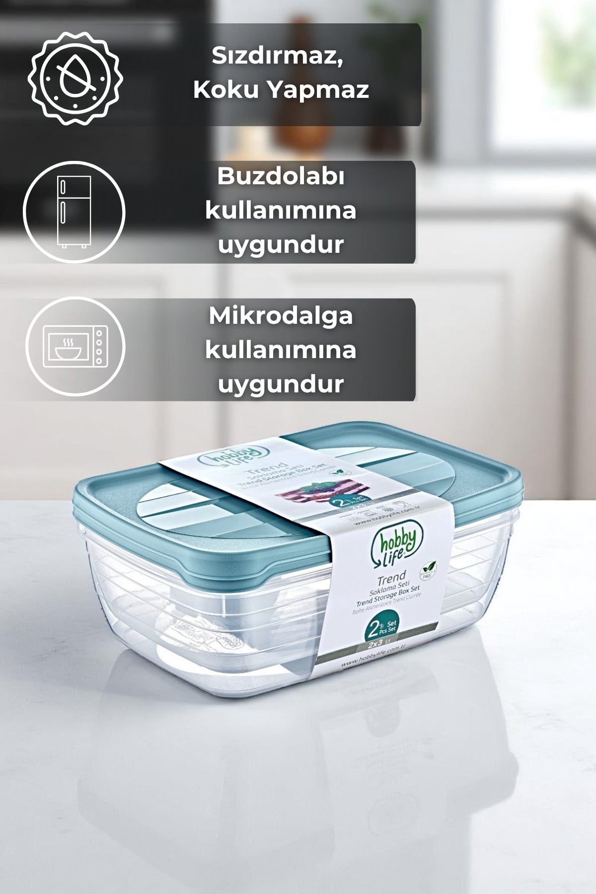 2'li Sebze Ve Meyve Saklama Kabı Mavi 3 Litre